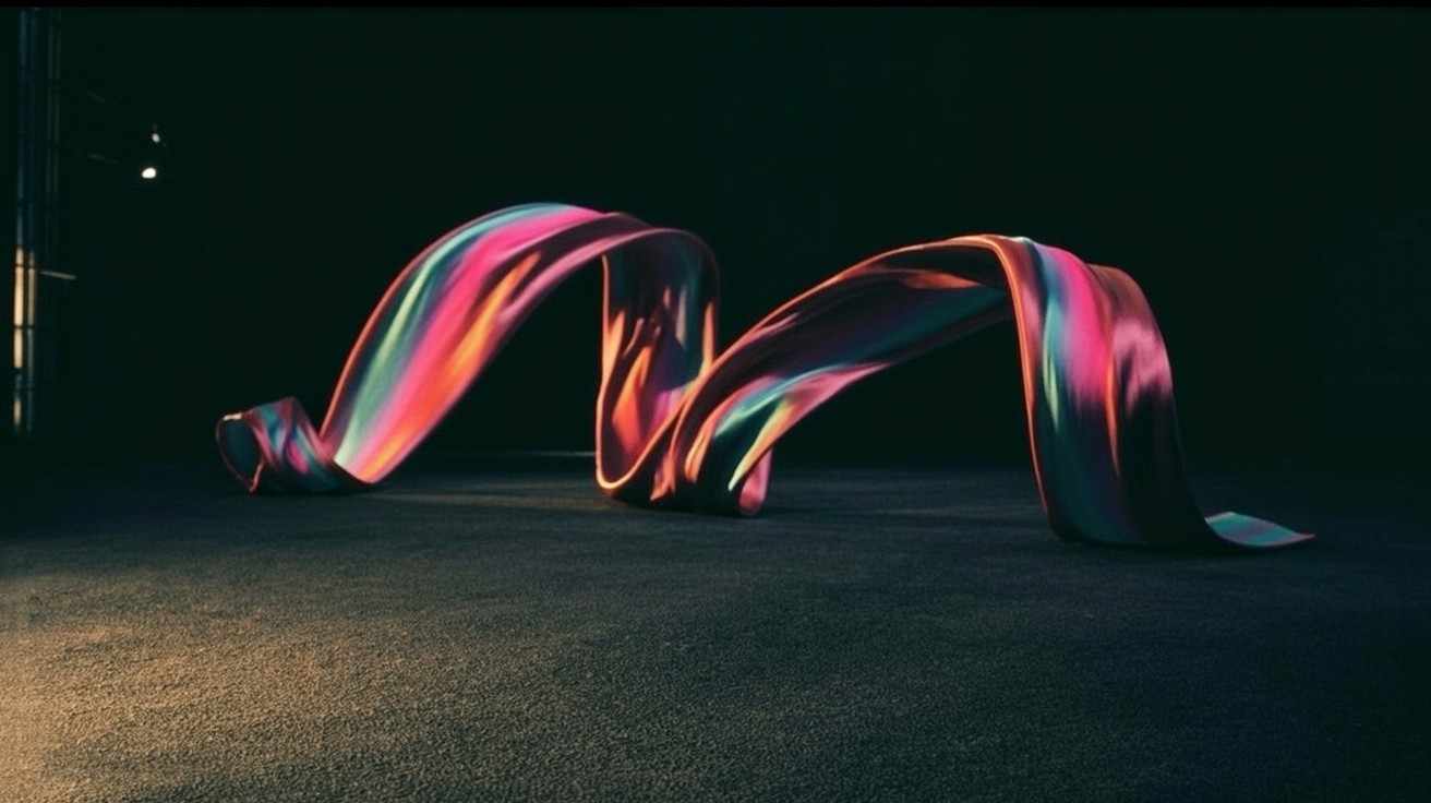 Curved text bending along a winding path across an open-source design canvas in pink, cyan and violet